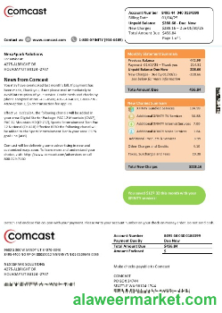 USA Utah Comcast business utility bill template in Word and PDF formats, version 2